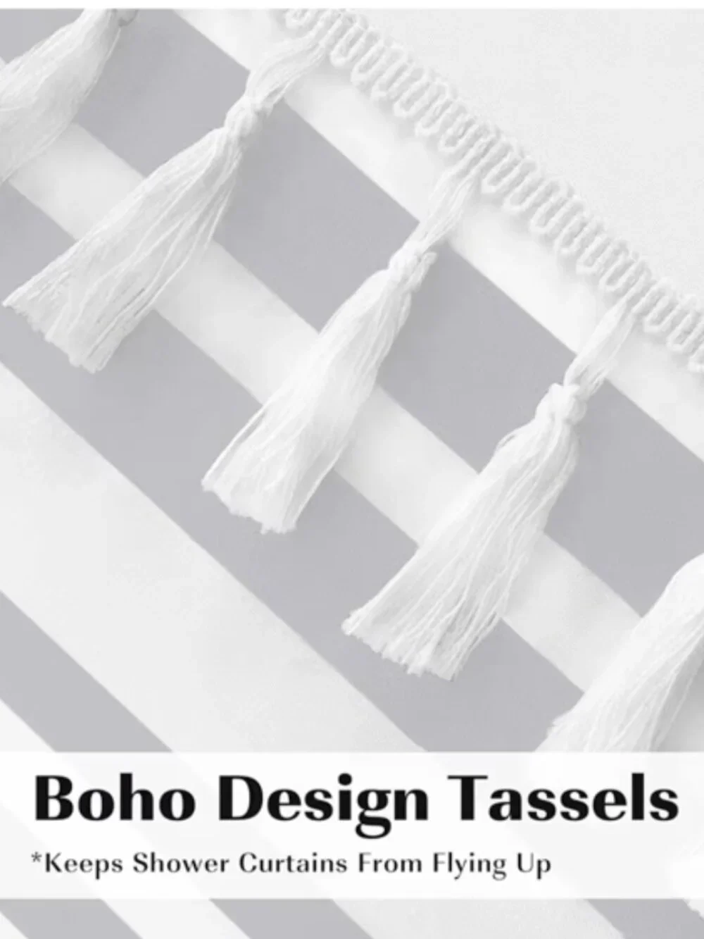 New gray and white fabric tassel shower curtain 72